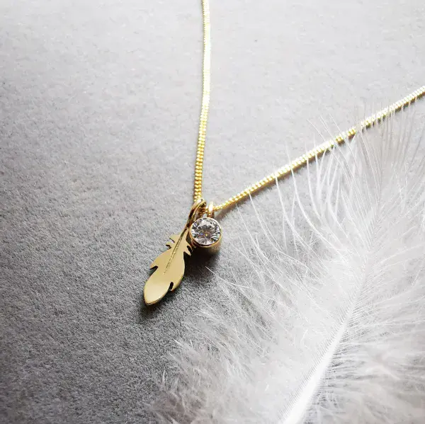 4mm Diamond Ash / Hair 9ct Gold Feather Memorial Pendant