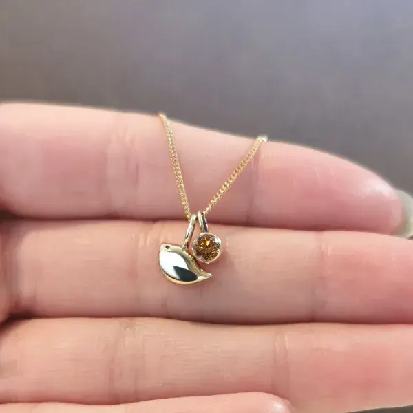 4mm Diamond Ash/Hair 9ct Gold Robin Memorial Pendant