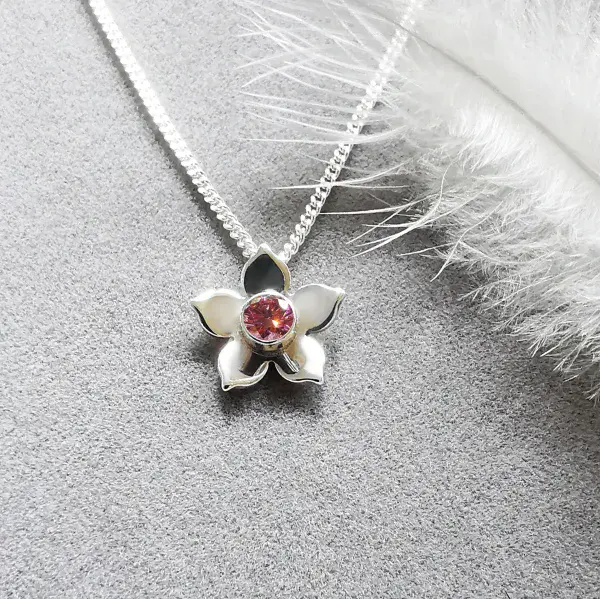 4mm Diamond Ash Hair Forget Me Not Silver Necklace