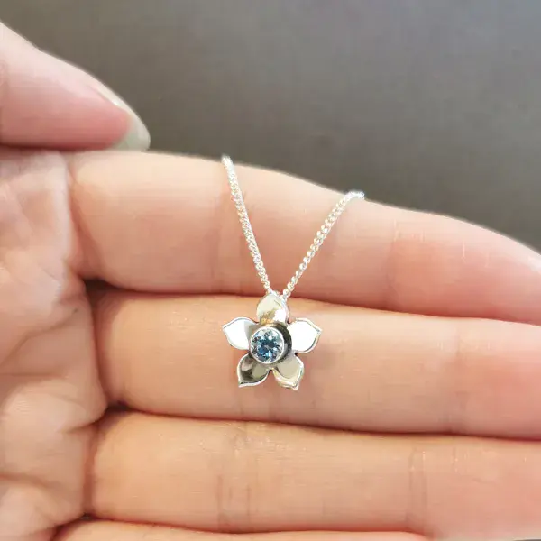 4mm Diamond Ash Hair Forget Me Not Silver Necklace