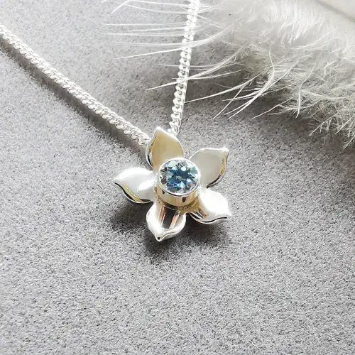 4mm Diamond Ash Hair Forget Me Not Silver Necklace