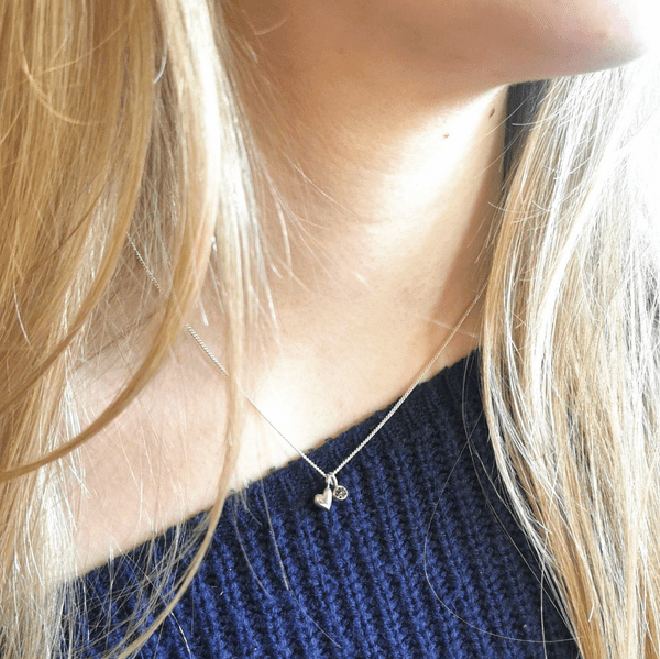 4mm Diamond Ash / Hair Silver Heart Memorial Pendant
