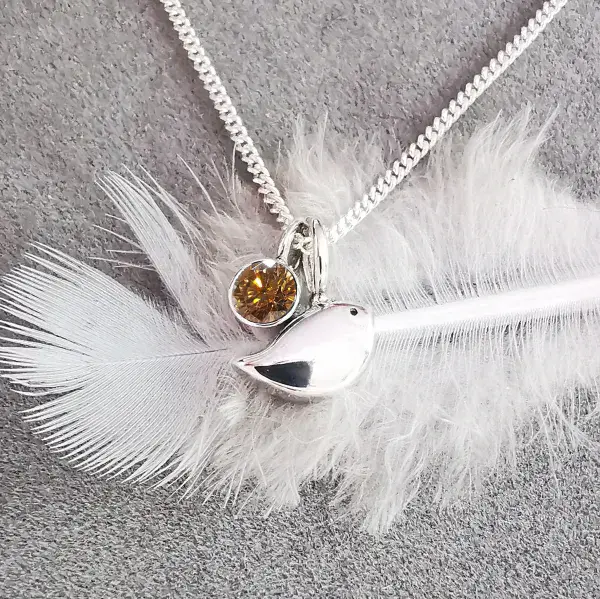 4mm Diamond Ash / Hair  Silver Robin Memorial Pendant
