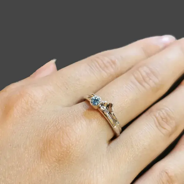 4mm Diamond, Forget Me Not Silver Memorial Ring - Ash/Hair Hidden