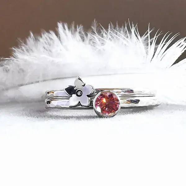 4mm Diamond, Forget Me Not Silver Memorial Ring - Ash/Hair Hidden
