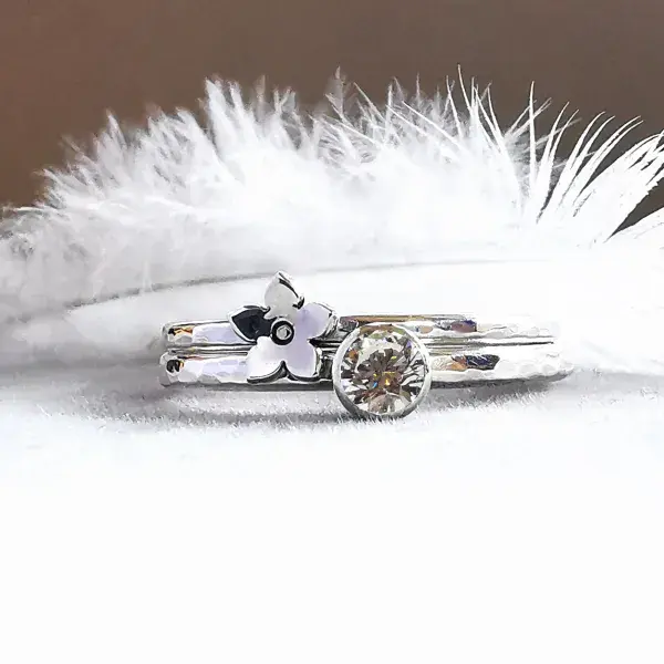 4mm Diamond, Forget Me Not Silver Memorial Ring - Ash/Hair Hidden