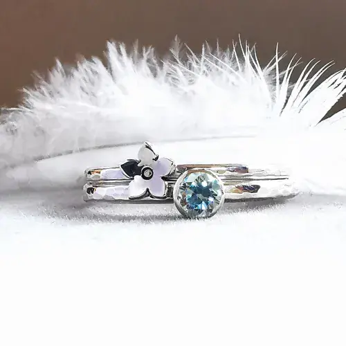 4mm Diamond, Forget Me Not Silver Memorial Ring - Ash/Hair Hidden