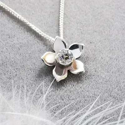 4mm Diamond  Forget Me Not Silver Necklace Ash Hair HIDDEN
