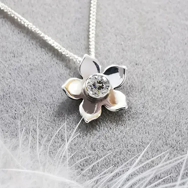 4mm Diamond  Forget Me Not Silver Necklace Ash Hair HIDDEN