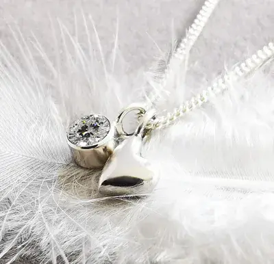 4mm Diamond  Silver Heart Memorial Pendant Ash / Hair HIDDEN