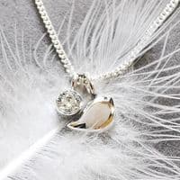 4mm Diamond  Silver Robin Memorial  Pendant Ash / Hair HIDDEN