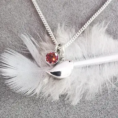4mm Diamond  Silver Robin Memorial  Pendant Ash / Hair HIDDEN