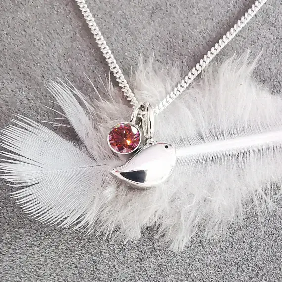 4mm Diamond  Silver Robin Memorial  Pendant Ash / Hair HIDDEN