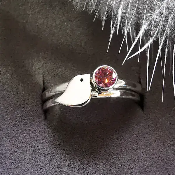 4mm Diamond,  Silver Robin Memorial Ring - Ash/Hair Hidden