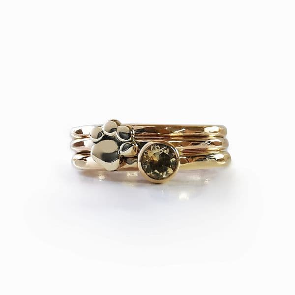4mm Gemstone 9ct Gold Paw Stacking Memorial Ring