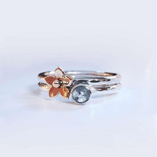 4mm Gemstone And Ash / Hair 9ct Gold Forget Me Not And Silver Memorial Ring