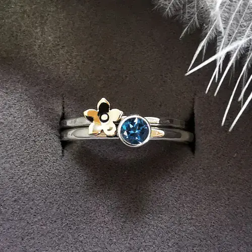 4mm Gemstone And Ash / Hair 9ct Gold Forget Me Not And Silver Memorial Ring