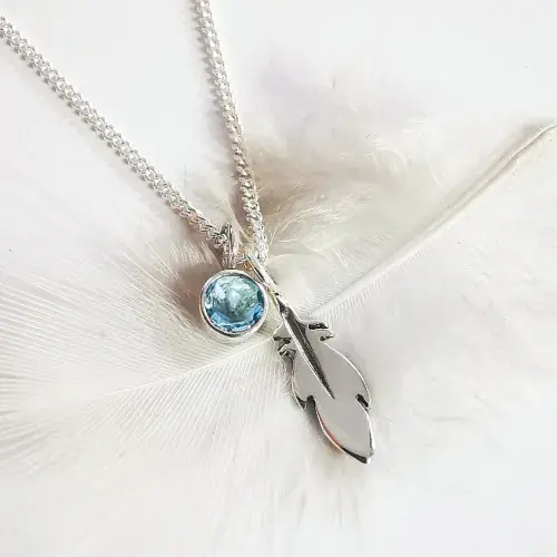 4mm Gemstone And Ash/Hair/Clothes Feather  Memorial Pendant