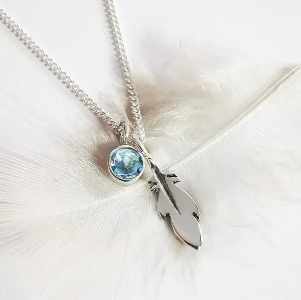 4mm Gemstone And Ash/Hair/Clothes Feather  Memorial Pendant