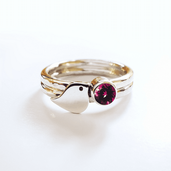 4mm Gemstone And Ash/Hair Little Robin Memorial Ring