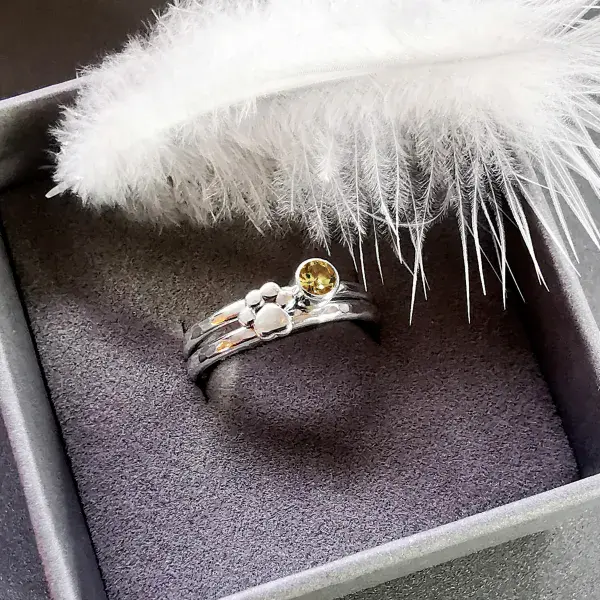 4mm Gemstone And Ash/Hair Paw Memorial Stacking Ring
