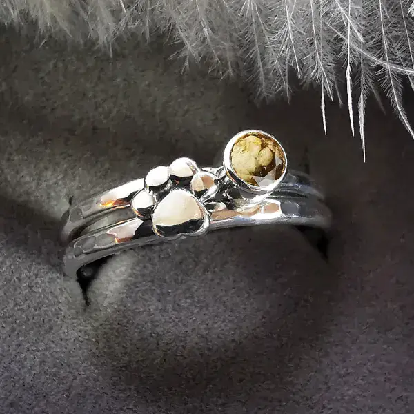 4mm Gemstone And Ash/Hair Paw Memorial Stacking Ring
