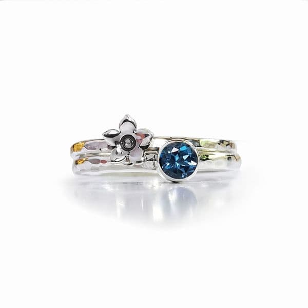 4mm Gemstone And Ash/Hair Small Forget Me Not Memorial Stacking Ring
