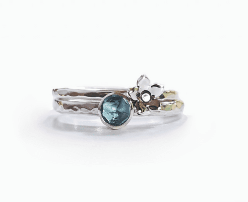 4mm Gemstone And Ash/Hair Small Forget Me Not Stacking Ring