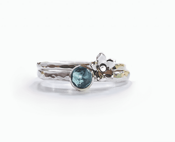 4mm Gemstone And Ash/Hair Small Forget Me Not Memorial Stacking Ring