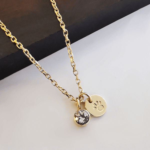 4mm Gemstone and Ash/ Hair Solid 9ct Gold Paw Memorial Pendant