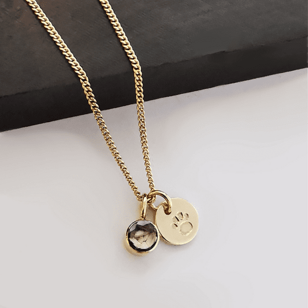 4mm Gemstone and Ash/ Hair Solid 9ct Gold Paw Memorial Pendant