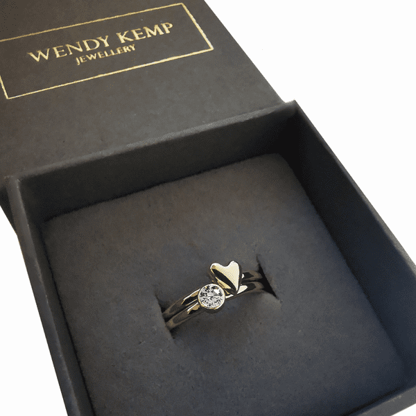 4mm Gemstone Ash/ Hair 9ct Gold Heart Memorial Ring