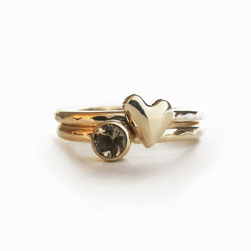4mm Gemstone Ash/ Hair 9ct Gold Heart Memorial Ring