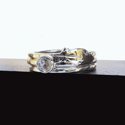 4mm Gemstone, Ash/Hair and Feather Memorial Stacking Ring