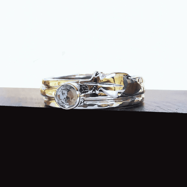 4mm Gemstone, Ash/Hair and Feather Memorial Stacking Ring