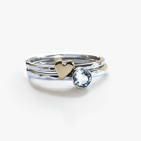 4mm Gemstone, Ash/Hair And Tiny 9ct Gold Heart Memorial Ring