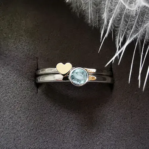 4mm Gemstone, Ash/Hair And Tiny 9ct Gold Heart Memorial Ring
