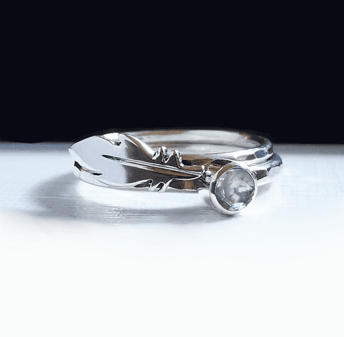 4mm Gemstone, Ash/Hair Feather Stacking Memorial Ring
