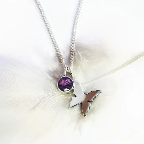 4mm Gemstone Ash / Hair Silver Butterfly Memorial Pendant