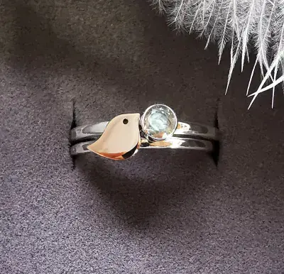 4mm White Diamond 9ct Gold Robin Silver Memorial Ring Ash VISIBLE
