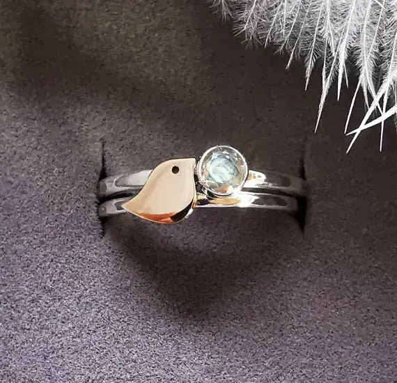 4mm White Diamond 9ct Gold Robin Silver Memorial Ring Ash VISIBLE