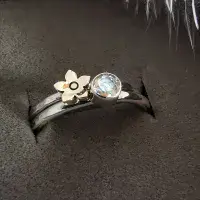 4mm White Diamond Silver And 9ct Gold Forget Me Not Memorial Ring - Ash VISIBLE