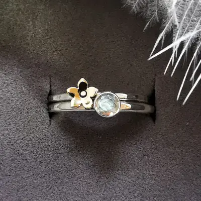 4mm White Diamond Silver And 9ct Gold Forget Me Not Memorial Ring - Ash VISIBLE