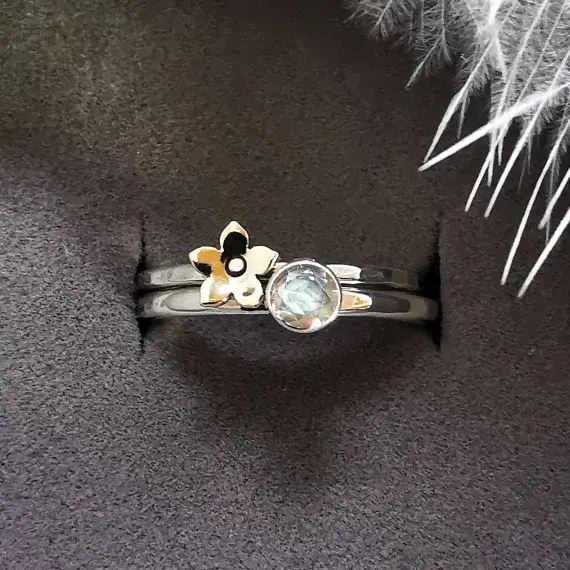 4mm White Diamond Silver And 9ct Gold Forget Me Not Memorial Ring - Ash VISIBLE