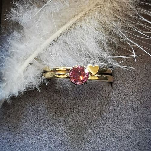 5mm Diamond,  9ct Gold Heart Memorial Ring- Ash/Hair Hidden