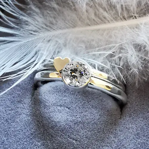 5mm Diamond, 9ct Gold Heart Silver Memorial Ring - Ash/Hair Hidden