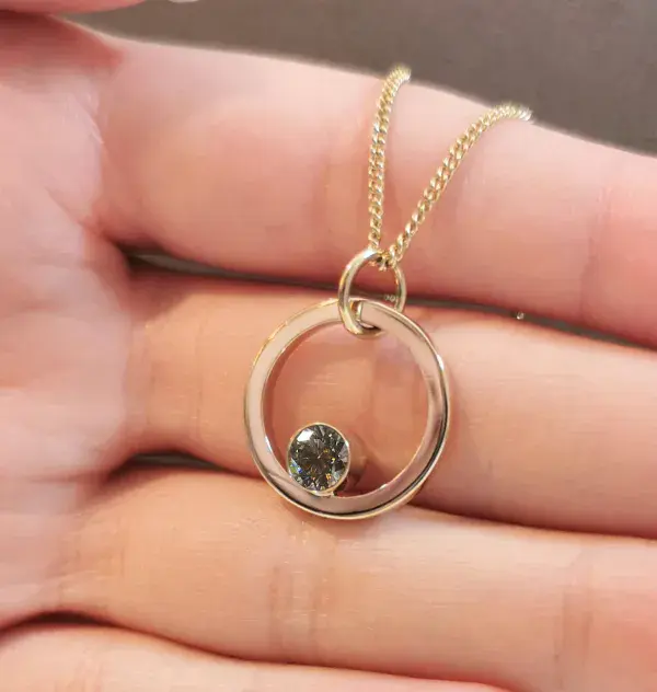 5mm Diamond Ash/Hair 9ct Gold Simple Circle Memorial Pendant