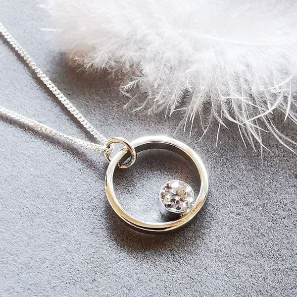 5mm Diamond Circle Silver Memorial Pendant Ash /Hair - HIDDEN
