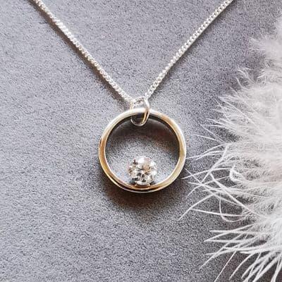 5mm Diamond Circle Silver Memorial Pendant Ash /Hair - HIDDEN