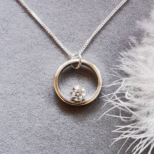 5mm Diamond Circle Silver Memorial Pendant Ash /Hair - HIDDEN